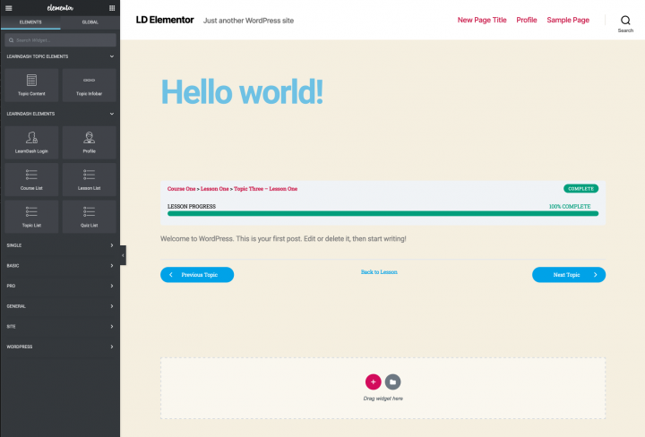 Elementor and LearnDash 3 - Topic Elements