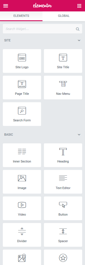 a screenshot of elementor's widgets