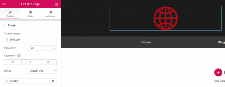 a screenshot of logo customization in elementor